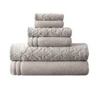 Juego de toallas Modern Threads de 6 piezas, 100 % algod n peinado, ultrasuave, de 550 g/m , con bordes adornados, en jacquard damasco/liso [gris]