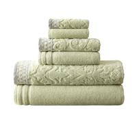 Juego de toallas Modern Threads de 6 piezas, 100 % algod n peinado, ultrasuave, de 550 g/m , con bordes adornados, en jacquard damasco/liso [Verd