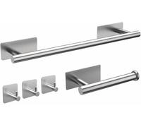 Juego de toallero de baño completo adhesivo, incluye toallero, portarrollos de papel higiénico, tres ganchos para colgar toallas, albornoz, toallas, toallas, de acero inoxidable, accesorios para el