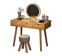 Juego de tocador 2021 con luces LED y espejo, madera maciza, taburete de tocador para el hogar, dormitorio, tocador, cosméticos, regalos para niñas y mujeres, 100 cm