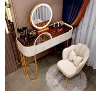 Juego de tocador ajustable de 3 colores con luz táctil y escritorio de vidrio templado, tocador grande para mujeres y niñas, muebles de dormitorio (tamaño: 80 cm, gris)