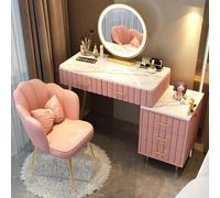 Juego de tocador blanco con 3 luces coloridas con espejo, cajones laterales para sillas y gabinetes para niñas y mujeres, color rosa, 80 cm, elegante mesa de maquillaje y tocador