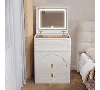 Juego de tocador blanco con espejo y taburete, mesa de maquillaje iluminada con iluminación de 3 colores para mujeres y niñas, elegante mueble de dormitorio de 60 x 40 x 80 cm.