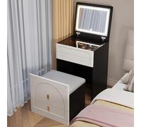 Juego de tocador blanco con taburete iluminado de espejo de 3 colores y mesa de maquillaje, elegante tocador para mujeres y niñas (negro, 60 x 40 x 80 cm)