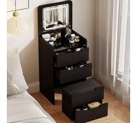 Juego de tocador compacto con espejo y luz, mesa de maquillaje 3 en 1 con taburete y cajones ocultos, tocador de espacio pequeño para dormitorio, color negro