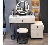 Juego de tocador con espejo iluminado, tocador de maquillaje y taburete, diseño de cajón deslizante, perfecto para decoración de dormitorio y baño