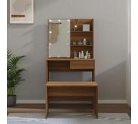 Juego de Tocador con LED, Madera con Aspecto de Roble Marrón, Vanity de Maquillaje con Luz, Tocador de Maquillaje Moderno, Adecuado para Dormitorio y Vestidor, Color Roble Marrón, 74,5 x 40 x 141 cm