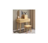 Juego de tocador con luz LED con espejo, mesa de maquillaje y taburete para dormitorio, elegante tocador de madera para decoración elegante del hogar, estación de maquillaje perfecta