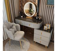 Juego de tocador con luz LED con taburete acolchado ajustable en 3 colores, mesa de maquillaje perfecta para decoración del hogar y rutina de belleza, elegante tocador con espejo.