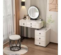 Juego de tocador con mesita de noche y taburete acolchado, tocador blanco con luces y cajones, mesa de maquillaje de 80 cm para dormitorio, muebles elegantes para niñas, diseño elegante