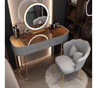 Juego de tocador con parte superior de cristal con espejo inteligente LED y silla de maquillaje, elegante tocador para decoración de dormitorio