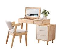Juego de tocador con taburete, 4 cajones de almacenamiento y espejo abatible de madera maciza, mesa de maquillaje, consola de tocador, escritorio de estudio, escritorio de computadora, muebles de