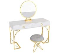 Juego de tocador de alta gama con espejo y taburete acolchado, mesa de maquillaje con organizador de maquillaje gratuito