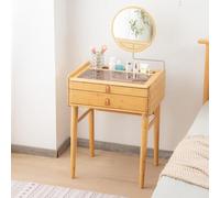 Juego de tocador de bambú con taburete y espejo, mesa de maquillaje de madera, escritorio de consola duradero con espejo giratorio para dormitorio, diseño resistente, ideal para maquillaje