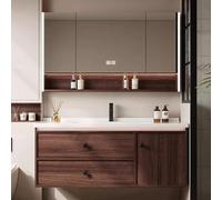 Juego de tocador de baño con armario montado en la pared y fregadero de cerámica, armario de espejo marrón, 110 cm, almacenamiento elegante que ahorra espacio para baños modernos