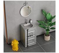 Juego de tocador de baño con fregadero y grifo de acero inoxidable, estilo industrial creativo de hierro