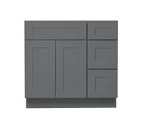 Juego de tocador de baño de 36 pulgadas, color gris, estilo lujoso, con cajones a la derecha, puertas dobles, gabinete de madera maciza, tocadores independientes, para el hogar, 21 pulgadas de