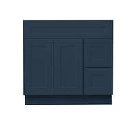 Juego de tocador de baño de estilo lujoso de 36 pulgadas, lavabo individual, 2 cajones, puertas dobles, tocadores de madera maciza, color azul marino, 21 pulgadas de profundidad x 36 pulgadas de ancho