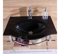 Juego de tocador de baño de montaje en pared con fregadero de vidrio templado y grifo de frío caliente, diseño moderno que ahorra espacio para baños pequeños