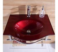 Juego de tocador de baño de pared con fregadero de vidrio templado y grifo de frío caliente, diseño moderno que ahorra espacio para baños pequeños