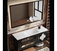 Juego de tocador de baño montado en la pared con espejo inteligente, armario de lavabo negro de 140 cm, diseño moderno que ahorra espacio para una decoración elegante del hogar