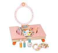 Juego de tocador de genérico | tocador de madera con espejo, juego de sueños plegable para niña con peine y cosméticos, para juegos de vestir, cumpleaños, salón de belleza, estudio