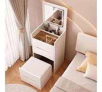 Juego de tocador de maquillaje blanco con luces LED, taburete acolchado, espejo, 2 puertas de almacenamiento, 4 cajones, elegante tocador para niñas y mujeres (A)