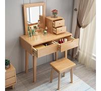 Juego de tocador de maquillaje compacto con taburete acolchado y espejo para cajón, tocador de madera para dormitorio, ahorro de espacio, 80 x 40 x 75 cm, escritorio de maquillaje