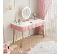 Juego de tocador de maquillaje con efecto mármol con 2 cajones grandes, tocador estable para niñas y mujeres, elegantes patas de metal y espejo, muebles de dormitorio elegantes