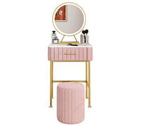 Juego de tocador de maquillaje con espejo de brillo ajustable, cajones acolchados, acabado de terciopelo y parte superior de mármol, ideal para niñas y mujeres, mesa consola silenciosa