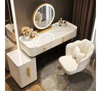 Juego de tocador de maquillaje con espejo de iluminación ajustable, 3 cajones y taburete, tocador para dormitorio con armarios de almacenamiento, decoración de habitación de niñas, escritorio de
