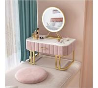 Juego de tocador de maquillaje con espejo LED ajustable, cajones grandes, cómodos cojines, tocador rosa, 50 x 40 cm, perfecto para entusiastas de la belleza y amantes del maquillaje.