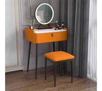 Juego de tocador de maquillaje con espejo y luces, elegante tocador con cajones y taburete para dormitorio, ideal para niñas y mujeres (F 50 cm)