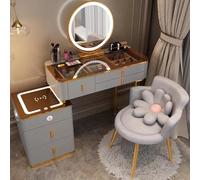 Juego de tocador de maquillaje con pantalla táctil regulable con cajones y gabinete, diseño compacto para dormitorio o baño, incluye silla, ideal para entusiastas de la belleza