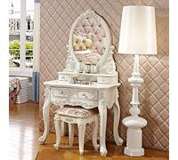 Juego de tocador de maquillaje de estilo europeo para dormitorio, mesa de tocador con taburete, diseño simple de princesa rural francesa para mujeres y niñas, tamaño pequeño de apartamento, 86 x 162