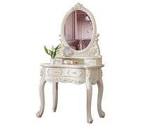 Juego de tocador de maquillaje de estilo europeo para dormitorio, tocador, mesa, diseño de princesa rural francesa para mujeres y niñas, apto para apartamentos pequeños (color: sin taburete, tamaño: