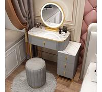 Juego de tocador de maquillaje gris y blanco con espejo y 4 cajones, luces LED de brillo ajustable, 3 modos de iluminación, perfecto para dormitorio, estudio y sala de maquillaje, 60 cm/23