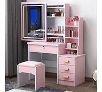 Juego de tocador de maquillaje iluminado con espejo deslizante ajustable de 3 colores de brillo y almacenamiento oculto y taburete acolchado, tocador glamuroso para una experiencia de belleza