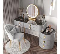 Juego de tocador de maquillaje iluminado con parte superior de cristal, amplio tocador con cajones, armario lateral y silla, 3 luces de color, elegante estación de belleza para un aspecto glamuroso