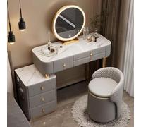 Juego de tocador de maquillaje LED con sensor táctil, iluminación de 3 colores, 6 cajones, estación de carga y taburete, espejo iluminado para vestidor y espacio de belleza