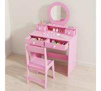 Juego de tocador infantil con espejo, escritorio de maquillaje y vestidor de princesa con espejo, estante abierto y 4 cajones de almacenamiento, juego de mesa de tocador para juego de simulación, rosa
