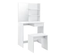 [en.casa] Juego de Tocador Mesa de Maquillaje con Espejo y Taburete 141 x 75 x 39,7 cm con 3 Compartimientos y 1 Cajón Blanco