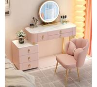 Juego de tocador LED ajustable con 5 cajones y silla de terciopelo para dormitorio de niñas, mesa de maquillaje con espejo, 80 x 40 x 76 cm