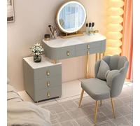 Juego de tocador LED con espejo ajustable y silla de terciopelo de 5 cajones para dormitorio de niñas, fácil montaje, 80 x 40 x 76 cm, diseño elegante de mesa de maquillaje
