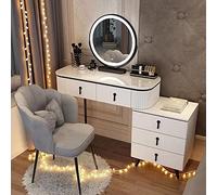 Juego de tocador LED con espejo de color ajustable, escritorio acolchado y taburete, perfecto para dormitorio y decoración del hogar, elegante juego de mesa de maquillaje para mujer
