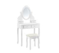 [en.casa] Juego de Tocador Mesa de Maquillaje con Espejo y Taburete Acolchado 141 x 75 x 40cm Forma Ovalada 4 Cajones Blanco