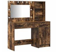 vidaXL Mesa de tocador de roble ahumado con espejo y luces LED | Moderno con cajones de maquillaje para el dormitorio Juego elegante para organizar muebles de madera