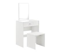 [en.casa] Juego de Tocador Mesa de Maquillaje con Espejo y Taburete 132 x 63 x 39 cm Mesa cosmética con Cajón Silla Peine Blanco