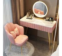 Juego de tocador rosa con luz LED con 3 opciones de color, taburete tapizado de madera maciza, regalo perfecto para el dormitorio para mujeres (silla B)