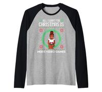 Juego de Todo lo Que Quiero para Navidad Son Más Videojuegos Negro para Chicas Camiseta Manga Raglan